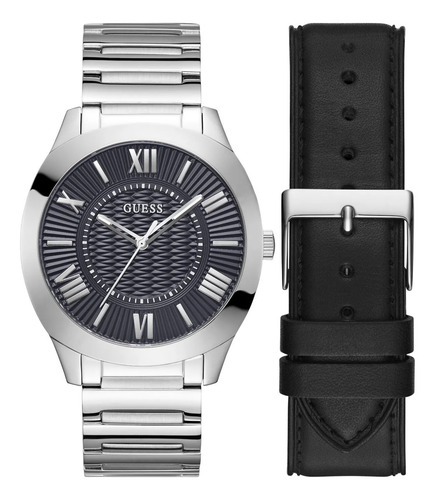 Reloj Guess Arc Caballero Plata Gw0711g1 Correa Gris Bisel Gris Fondo Negro