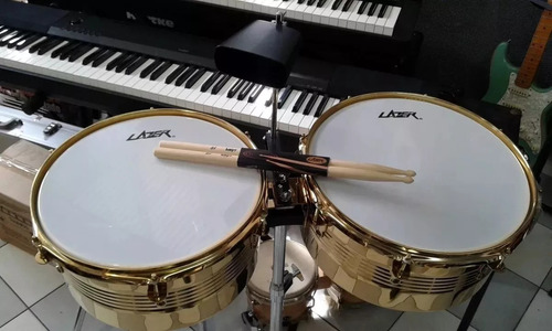 Timbal Lazer Ft100g Dorado 13.14 Con Soporte Y Cencerro