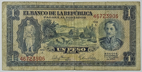 Billete 1 Peso 07/ago/1953 Colombia F-vf