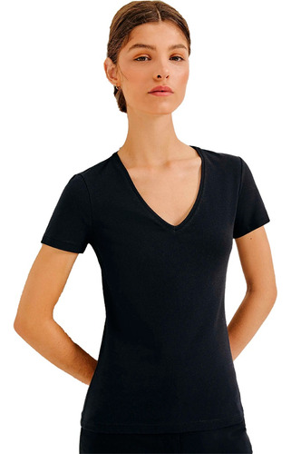 Camiseta Blusa Hering Feminina Básica Decote V Casual Cores