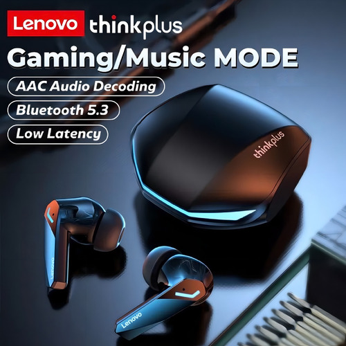Fone De Ouvido Sem Fio Lenovo Gm2 Gamer Music Bluetooth 5.3 Cor Preto Luz Azul