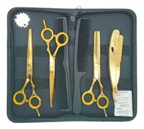 Comprar Kit de 3 tijeras para peluquero, peluquero, 1 navaja profesional, color dorado