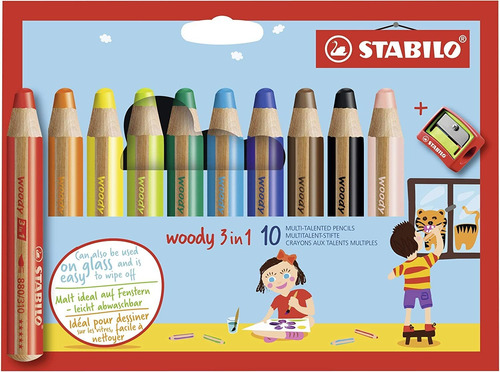 Lapices Stabilo Woody 3 En 1 Pencil, Set De 10 Colores