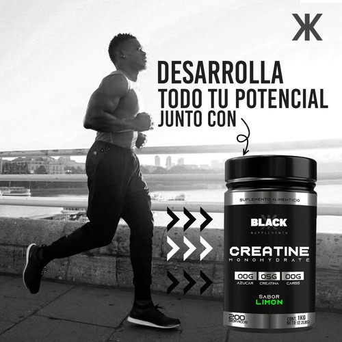Black Supplements Creatina Monohidratada 1kg 200 Servs Limón