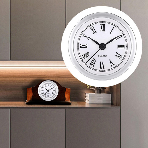 L Round Quartz Clock Insert, Argent Argent