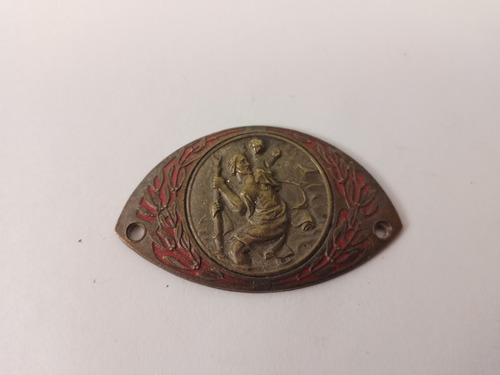 Original Medalla De San Cristobal Bronce Policromado Años 40