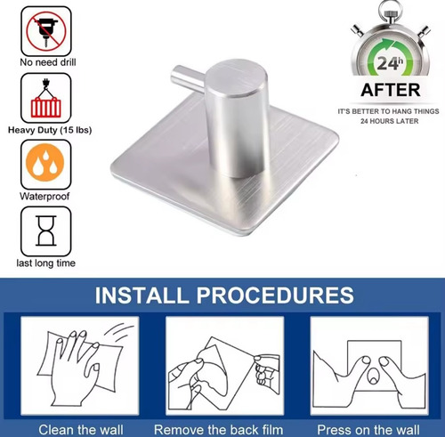 Par Ganchos De Pared Adheribles Perchero Acero Inoxidable Plateado