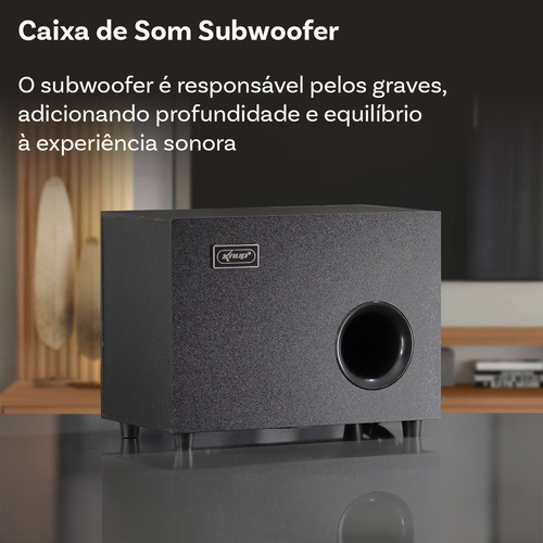 Home Theater Caixa De Som Para Tv Smart Pc Com Subwoofer 2.1 Preto