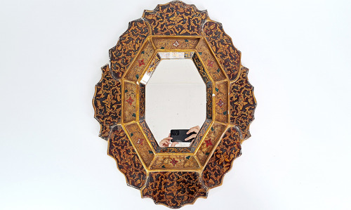 Espejo Veneciano Octogonal Deco Antigua Gran Tamaño Dorado Oscuro (Usado)