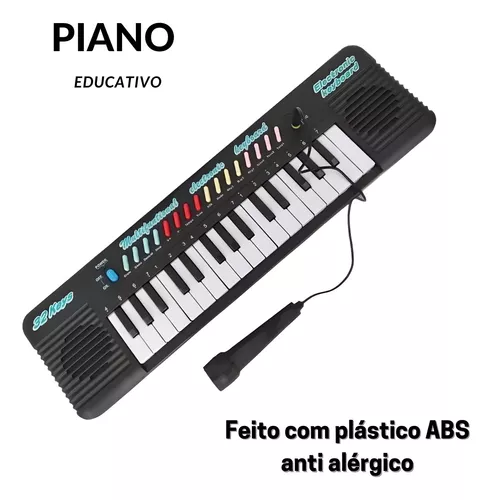 Piano Teclado Musical Infantil Microfone Educativo Karaoke Cor Preto