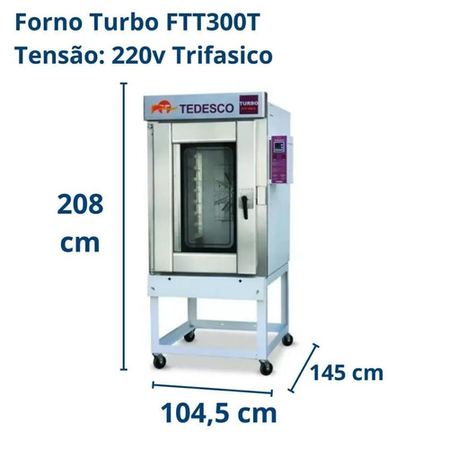 Forno Turbo Elétrico Para 10 Esteiras Tedesco 220v Ftt-300e
