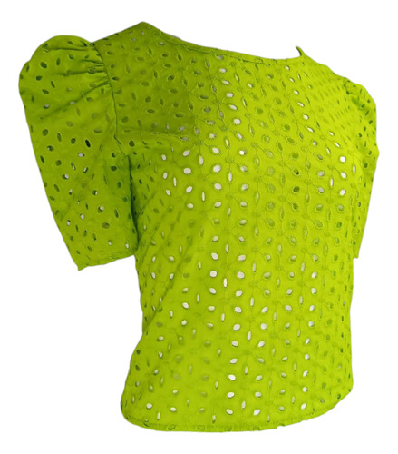 Blusa Dama Algodón Calada Manga Globo Verano Casual Fresca