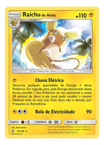 Pokémon Pikachu Raichu Raichu De Alola Com Lote 100 Cartas