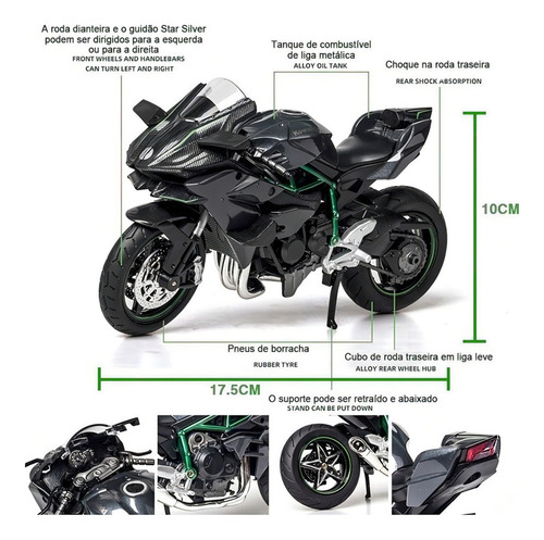 Motocicleta H2r De Metal En Miniatura 1:12 Color Negro