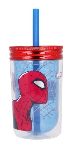 Vaso C/ Sorbete Caña Doble Pared Spiderman Hombre Araña Color Multicolor