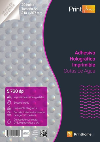 Papel Holográfico Adhesivo Imprimible A4x20hj Gotas De Agua