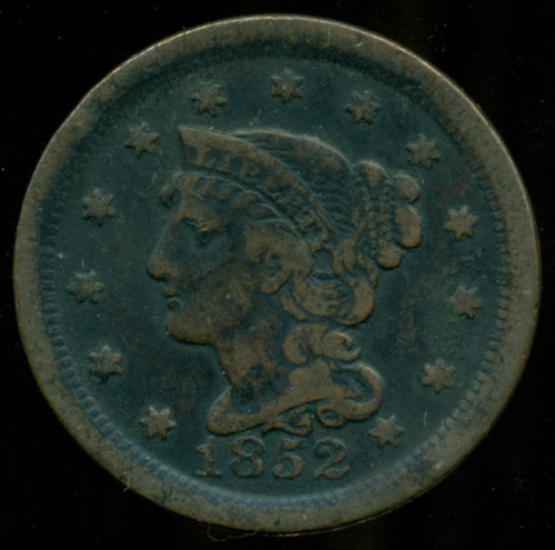 Ee.uu. Moneda De Cobre Un Centavo 1852 Large  Cent Mb