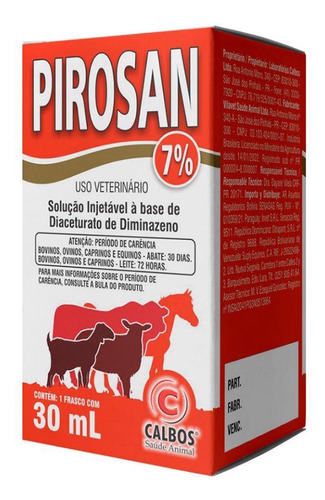Pirosan 7% Solução Vermífugo Antiparasitário 30ml Calbos