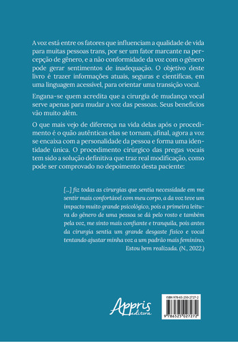 Guia de readequação vocal para pessoas trans, de Catani, Guilherme Simas do Amaral. Editorial Appris Editora e Livraria Eireli - ME, capa mole em português, 2022