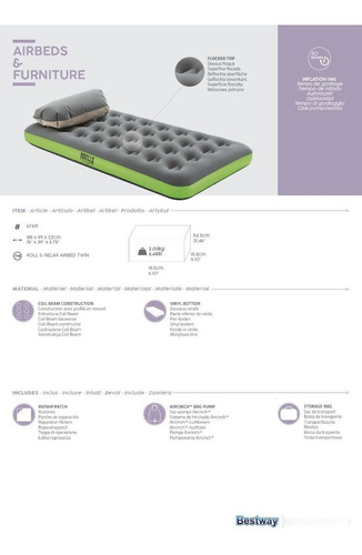 Colchón Inflable Individual Verde/gris Bestway 67619 Gris
