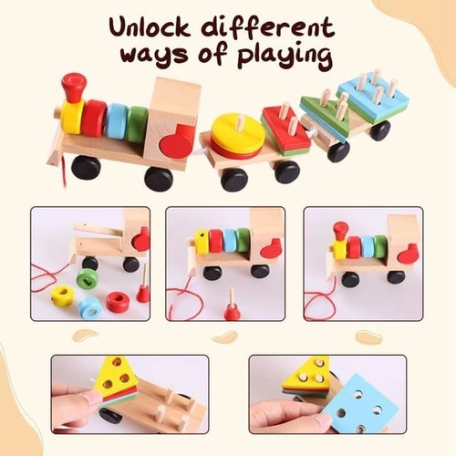 Imagen 4 de 5 de Tren Didáctico Arrastre Madera Montessori Niños