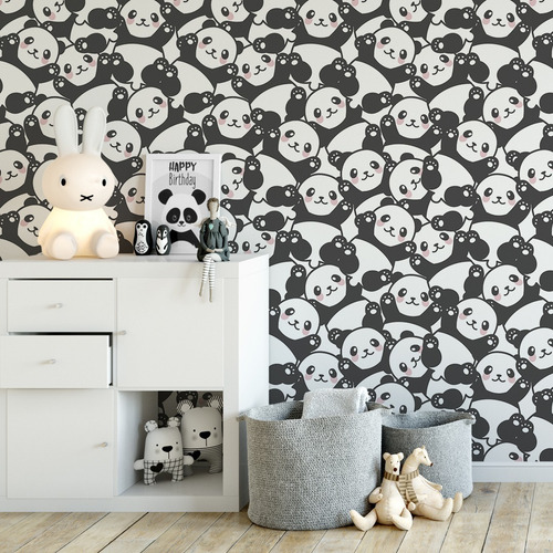 Imagem 2 de 3 de Papel Parede Quarto Infantil Bebê Zoo Ursinho Panda Feliz 92