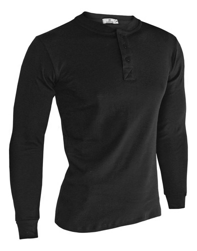 Playera Henley Manga Larga Con Puño A056