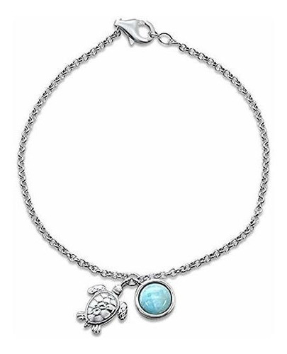 Ra De Dije - Bezel Set Round Larimar Turtle Charm Bracelet S