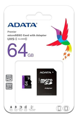 Memoria Micro Sd A Data 64gb  Uhs-i Clase 10 80mb/s Original