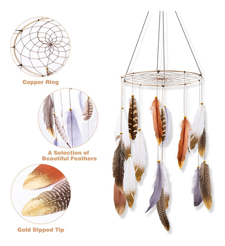 Móvil Bohemio De Plumas Atrapasueños Para Cuna Y Dormitorio
