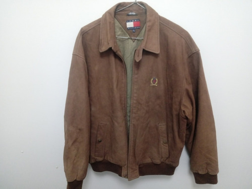 7k Casaca De Cuero Natural Tommy Hilfigher Aviador Original