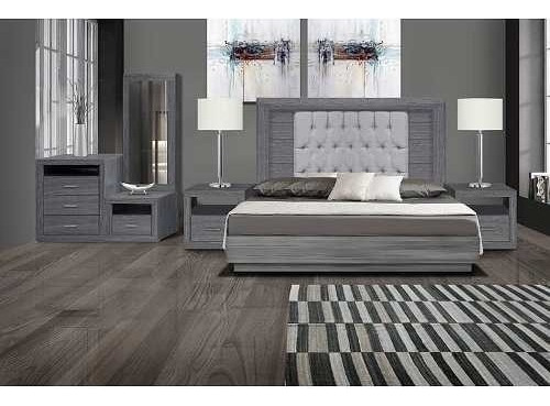 Recamara Ingrid King Size 5 Piezas - Gris Këssa Muebles. Color Gris Oscuro