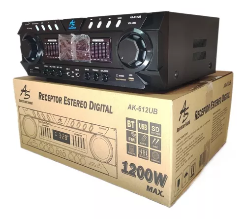 AK-450URB Amplificador Estereo 200W Teatro en Casa con Reproductor  USB/SD-BT-FM y Grabación American Sound - Audiocustom