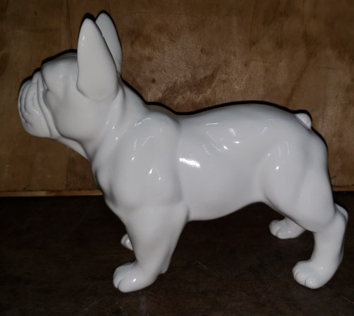 Estatua Figura Con Forma Perro Bull Dog Frances Blanco 40cm