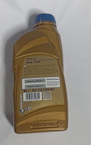 Aceite Ravenol Mtf-3 75w De 1lt, Ford, Bmw, Suzuki, Toyota