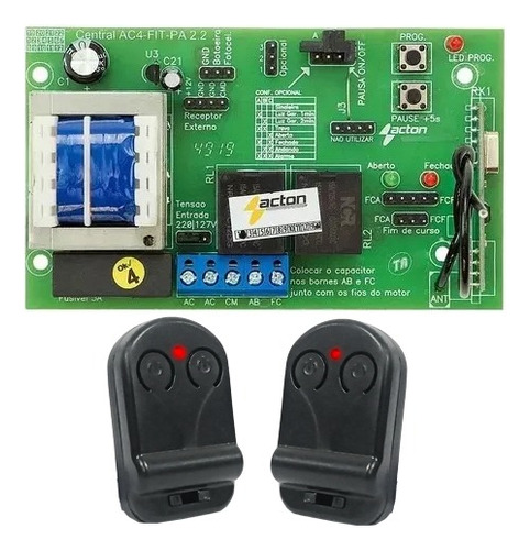 Kit Central Placa Comando Portão Automático E 2 Controles