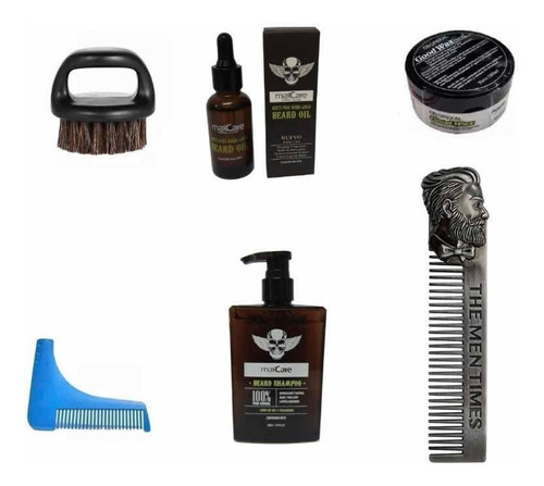 Kit Aceite Barba Peine Bearbro Shampoo Cepillo Cera Barberia