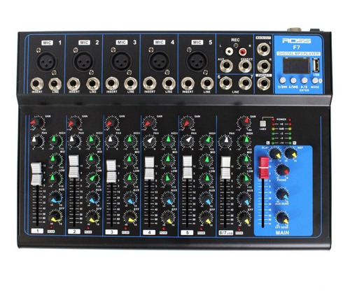 Consola Mixer Ross F7 - 8 Canales Bluetooth Phantom Power