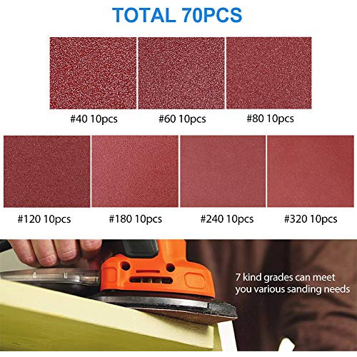 Lotfancy Mouse Detail Sander Papel De Lija, 70pcs 40 60 80 1