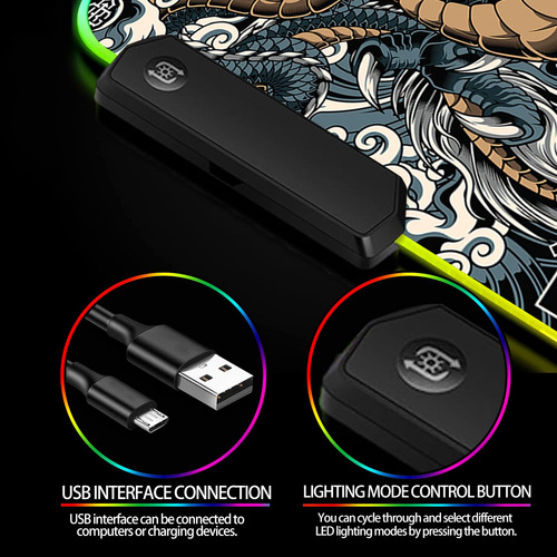 Jiang100 Alfombrilla De Mouse Rgb Dragon Led Para Juegos, Al
