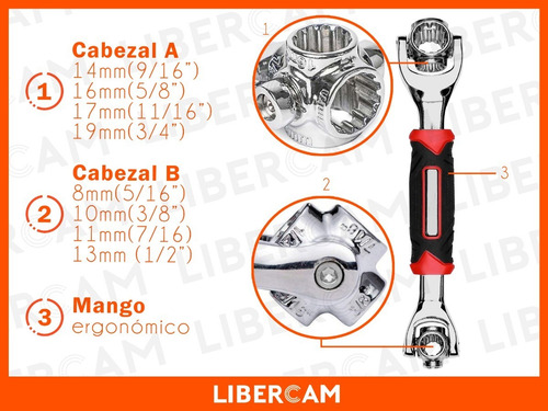 Imagen 6 de 10 de Llave 48 En 1 Giratoria 360º 8 A 19mm Multifuncion Universal
