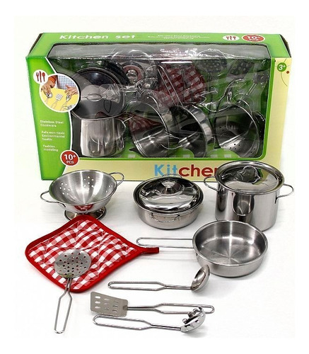 Set Bateria De Cocina Juguete Metalicas 10 Piezas Utensilios