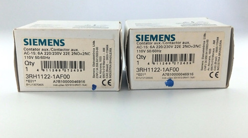 Siemens Contactor Auxiliar 6 Amperios 2na+2nc 3rh1122-1af00