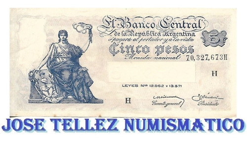 Bottero 1875 $ 5 Serie Del Progreso Serie H Ex-  Palermo