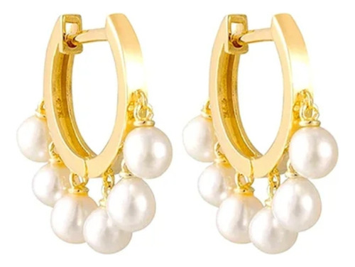 Aros Dorados Con Perlas Blancas Chapada En Oro