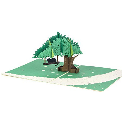 Tarjeta Pop-up 3d Hecha Mano De Roble Y Gato, Tarjeta D...
