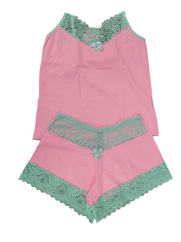 Pijama Tipo Babydoll Con Encaje By Minelli M Rosa