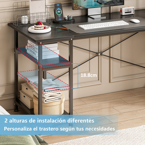 Escritorio Minimalista Metal Oficina Estacion Trabajo Repisa Negro