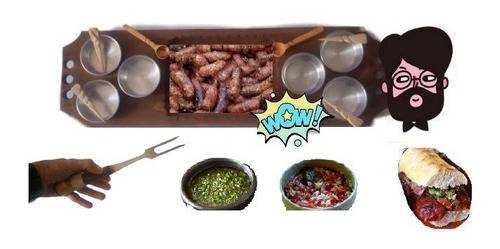 Set Parrillero Kit Asador Tabla Madera Chorizos Dips Cazuela