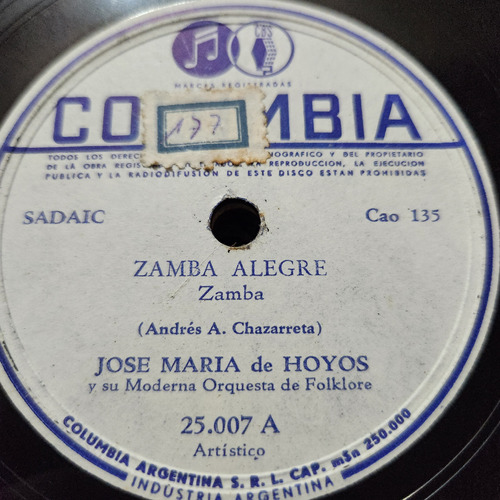 Pasta Jose Maria De Hoyos Su Moderna Orq Folkl Columbia C594